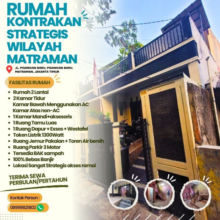 Rumah Kontrakan 2 lantai bebas banjir Wilayah 