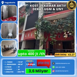 BU Kost 39kt dekat UGM UNY dalam Ringroad Full Penghuni incm 400Jt /th