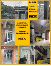 Dijual  Rumah 2 Lantai Ketintang Madya