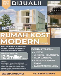 Dijual Rumah Kost Modern 62 Kamar di Cibubur