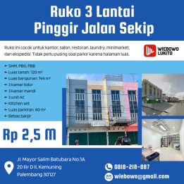 Jual Ruko 3 Lantai di Sekip Palembang Dekat Pasar Sekip Ujung