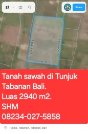 Tanah 2940 m2 di Tunjuk Tabanan Bali