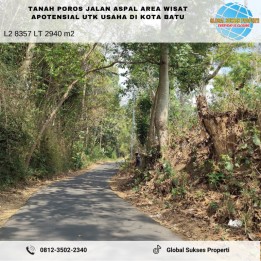 Tanah Poros Jalan Aspal Dekat Permukiman dan Wisata di Junrejo Kota Batu